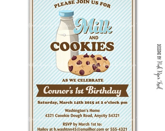 Vintage Retro Milk and Cookies Invitation, I will customize for you, Print your own