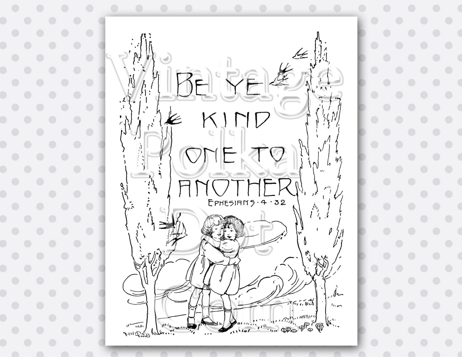 Be Ye Kind Scripture Children Birds Graphics by VintagePolkaDotcom