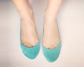 Blue Aqua Robin Egg Soft Leather Handmade Ballet Flats