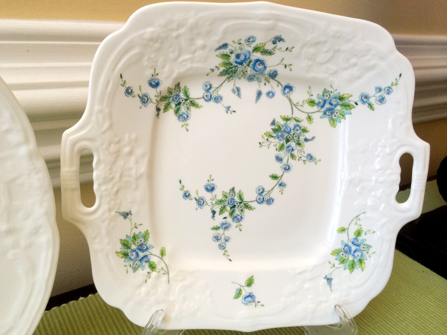 SALE Coalport Square Cake Plate Tintern Blue by DejaVuVintiques