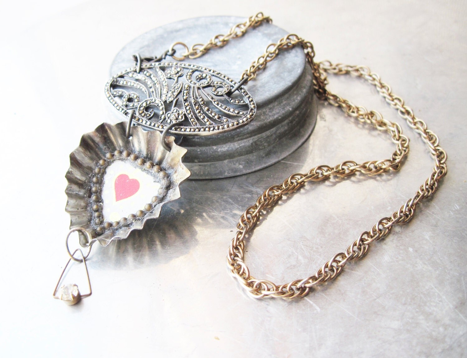 Here's My Heart Tin NecklaceAssemblage JewelryTin Heart