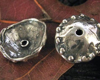 2 Awesome Large Handcrafted Artisan Bead Caps in Sterling Silver Dotted 12.5mm AC144