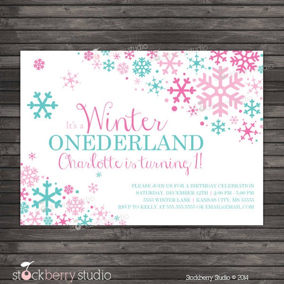 Girl Winter Onederland Birthday Invitation Printable Pink