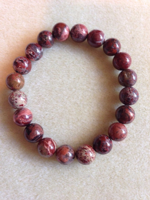 Poppy Jasper 10mm Round Stretch Bead Bracelet