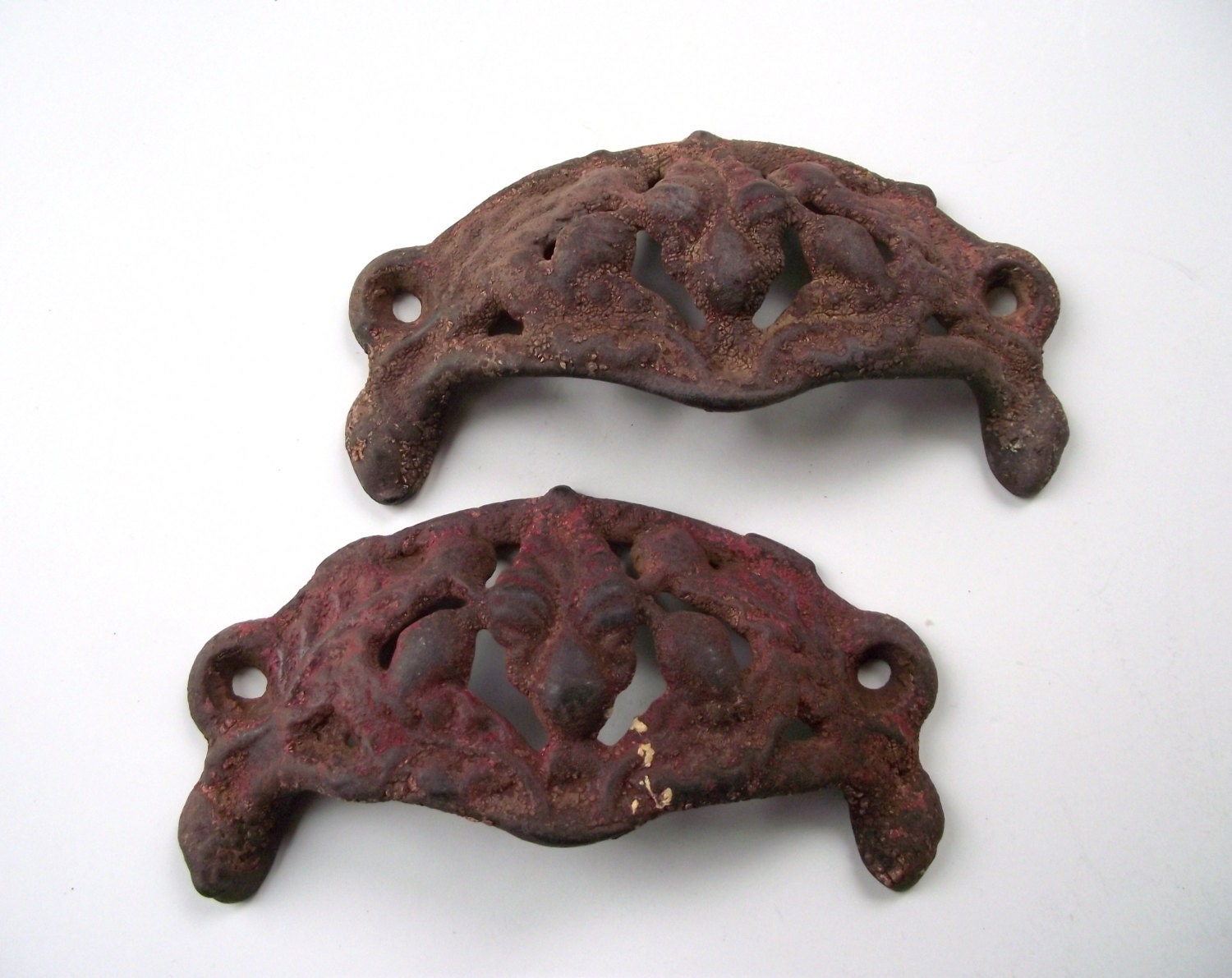 Antique Cast Iron Drawer Pulls / Ornate Drawer Handles / Victorian