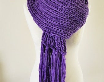 Chunky Knit - Hand Knit - Purple knitted scarf - Chunky knit scarf - Long purple scarf -Pure wool scarf - Extra long scarf