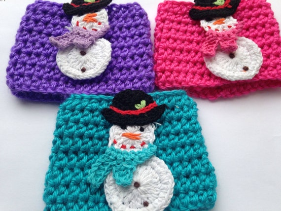 Items similar to CHRISTMAS SALE Crocheted snowman Coffee Cup Cozy fit ...