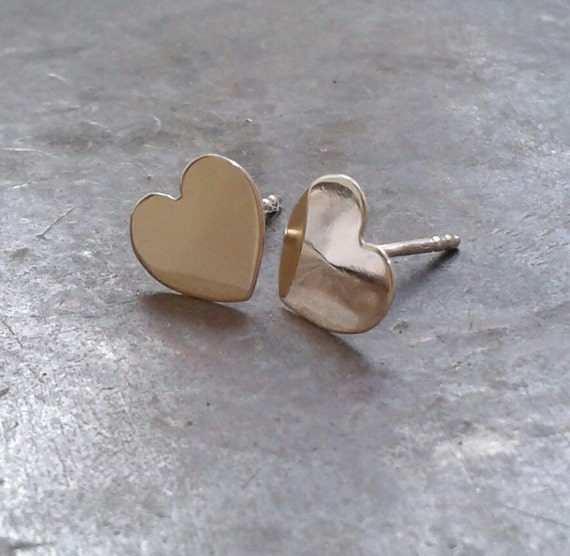 Items similar to Gold heart earrings, gold heart stud earring, gold