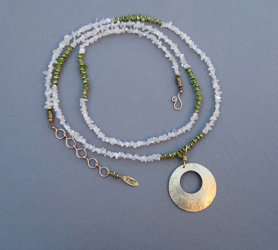 Green Peridot and Moonstone Necklace Gold Filled by SeventhWillow