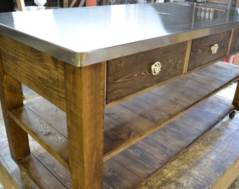 Beautiful But Simple Kitchen Island Stainless Steel Top Square Legs