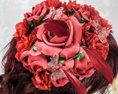 Made to order hand crafted rose and flower round fascinator.