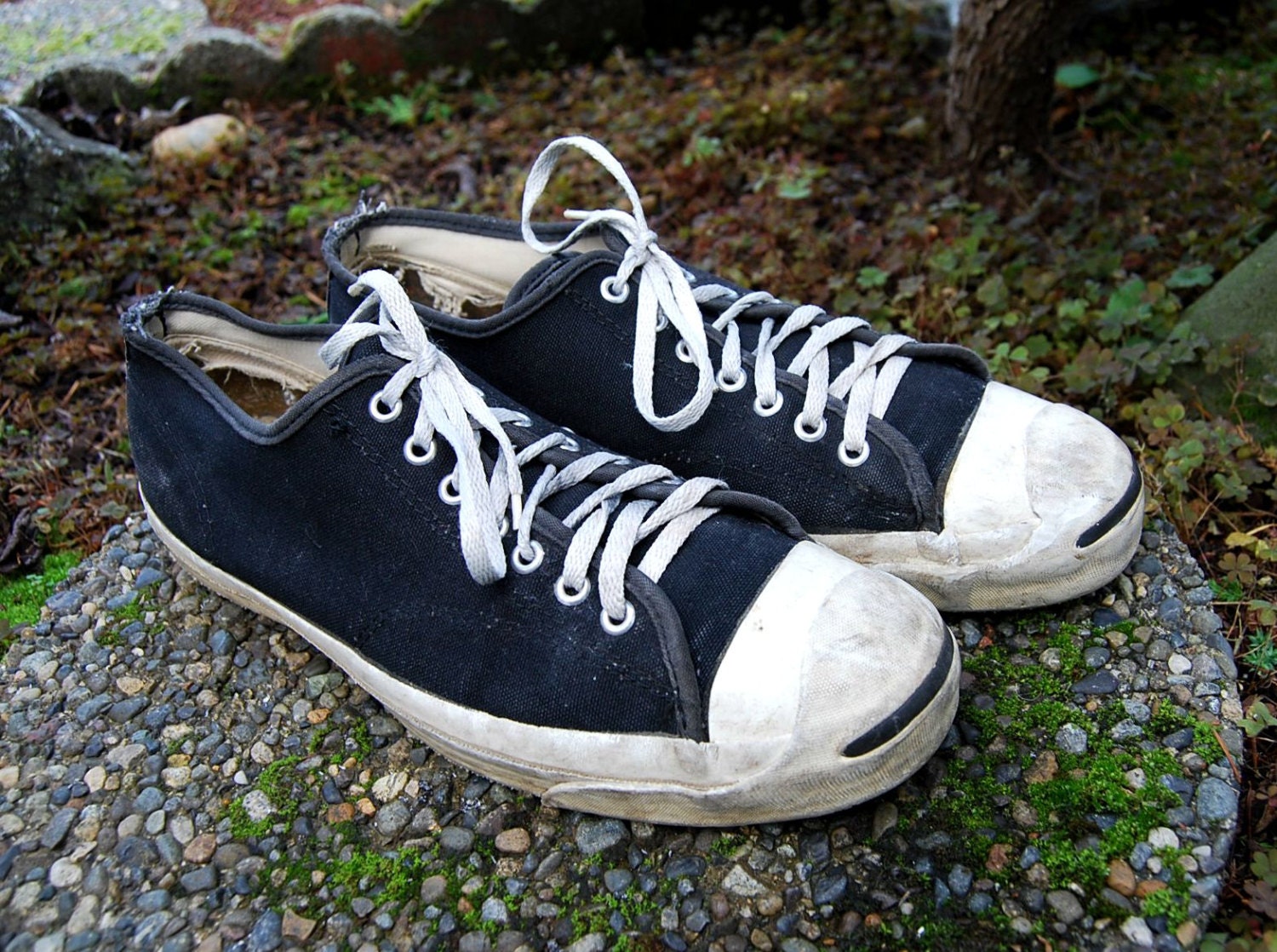 Vtg 80's 90's Jack Purcell Converse Tennis Shoes Black Canvas Made