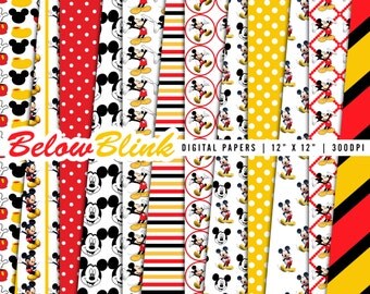 Mickey Mouse Digital Paper Pack, Scrapbook Papers, 12 jpg files 12 x 12 - Instant Download - DP352