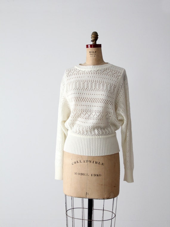 vintage white eyelet sweater batwing sleeve knit by 86Vintage86