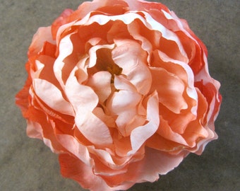 Full Peach Cream Peony Silk Flower Brooch Pin