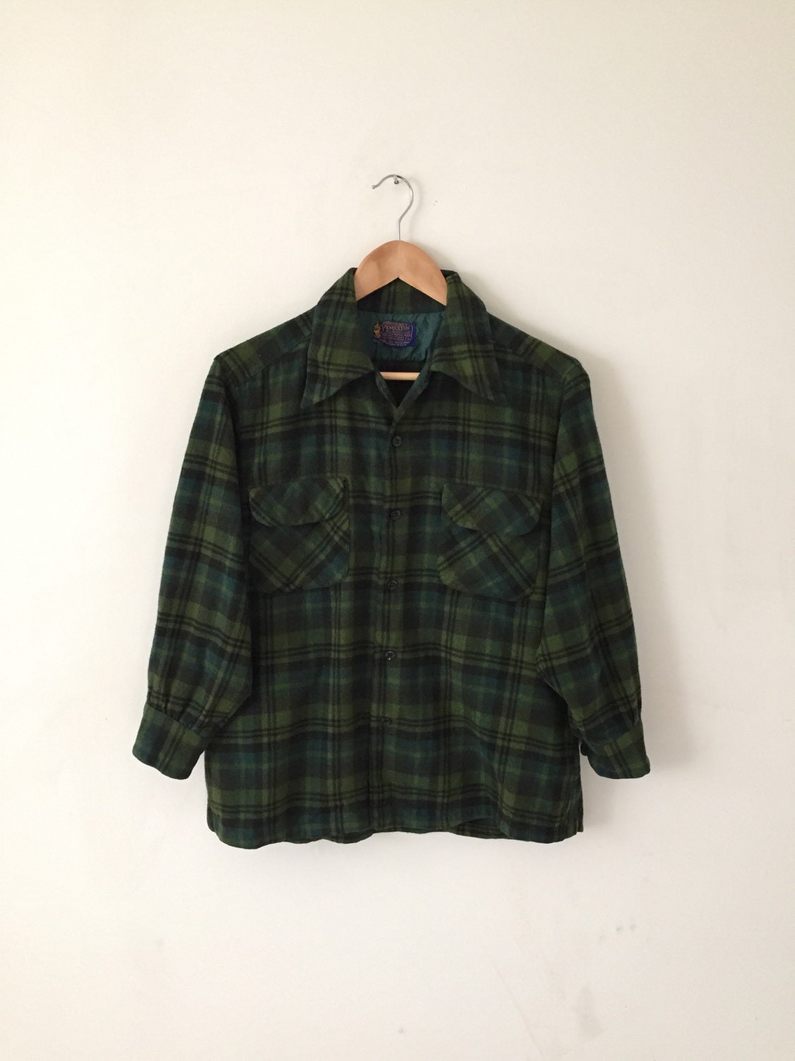 Pendleton Green Plaid Wool Shirt L