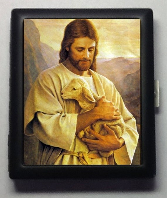 Jesus The Good Shepherd Black Metal Wallet Cigarette Case No.