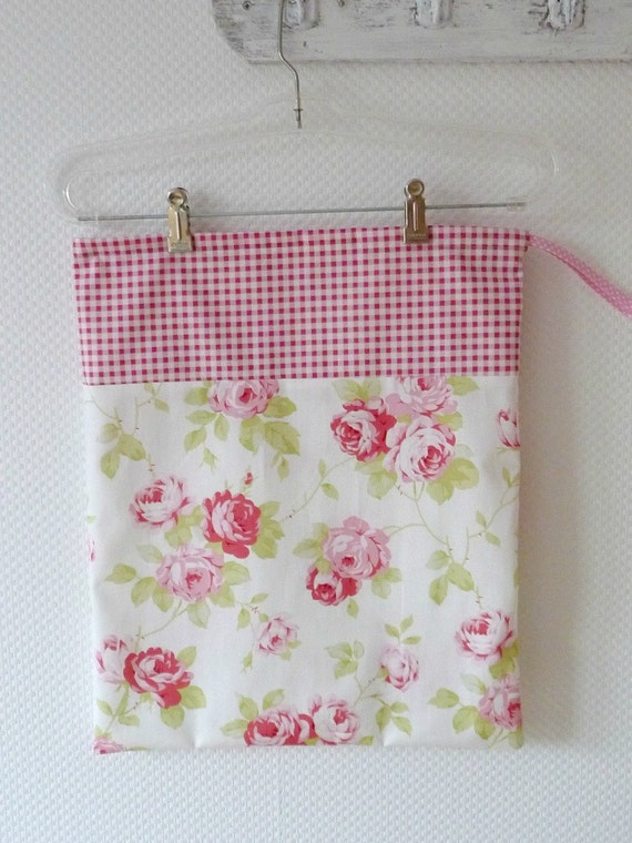 large drawstring bag lingerie bag shabby chic roses and red large drawstring bag lingerie bag shabby chic roses and red