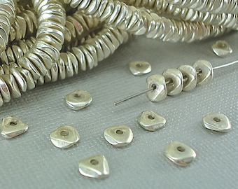 40 Silver plated Brass Chip 6mm Spacer Disk Heishi Disc Flat Nugget Metal Beads Saucer