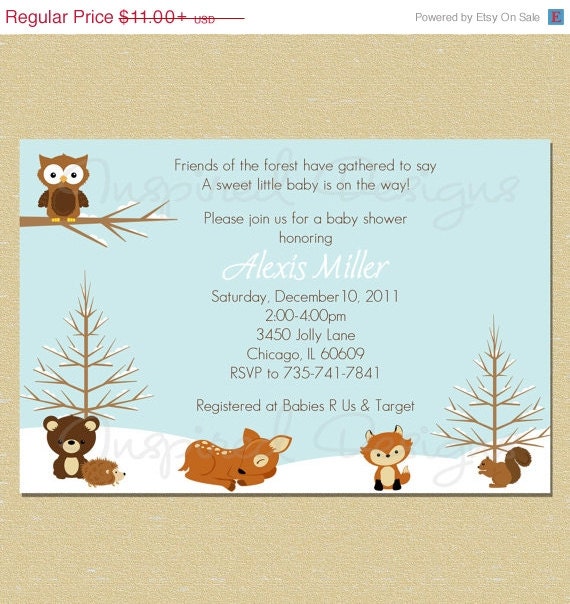 ON SALE Forest Friends...Winter Baby Shower Invitation Il_570xn