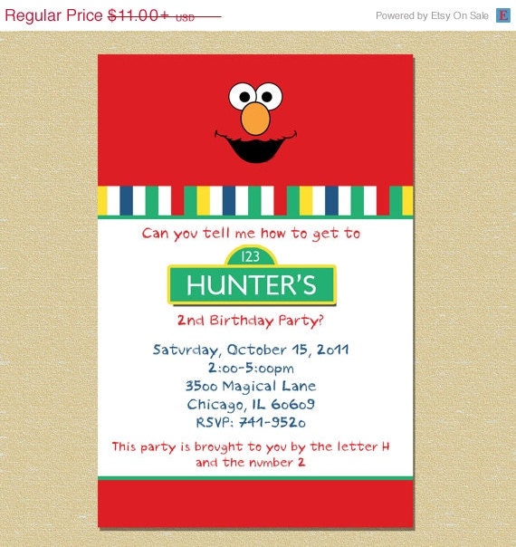 ON SALE Elmo Inspired Birthday Invitation - Sesame Street (Any Age) Il_570xn