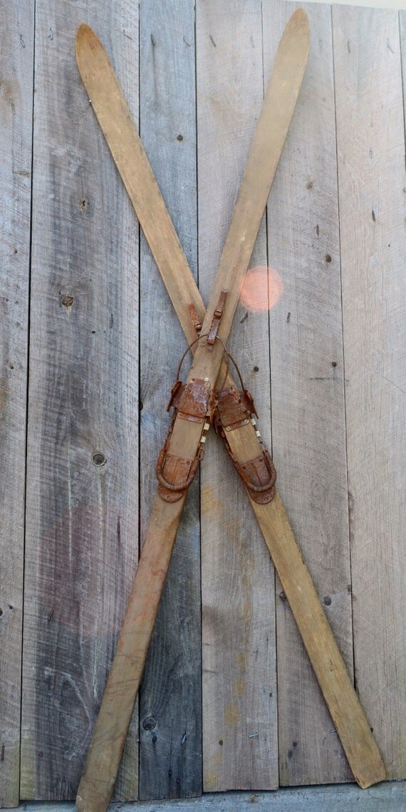 Antique Wooden Snow Skis Kandahar Bindings 82 Rustic