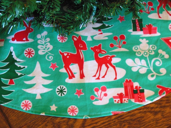 small tree skirt with reindeer aqua and red christmas tree small tree skirt with reindeer aqua and red christmas tree