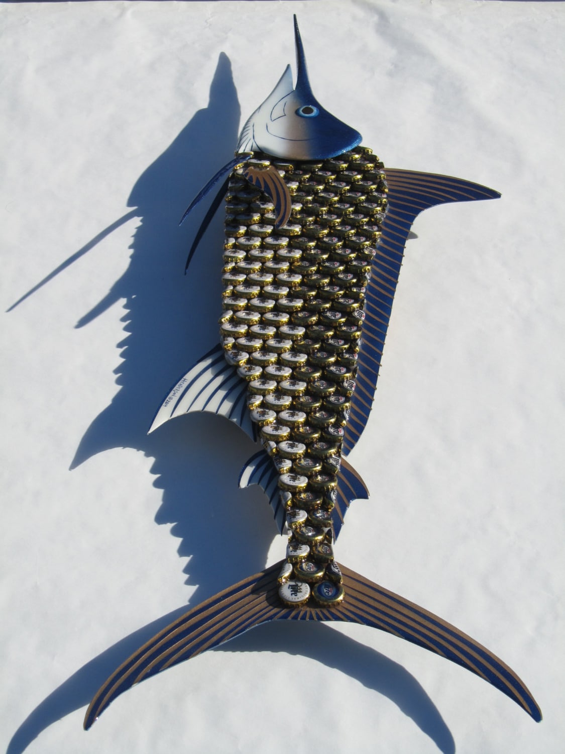 Metal Fish Wall Art Blue Marlin Fish Bottlecap Art