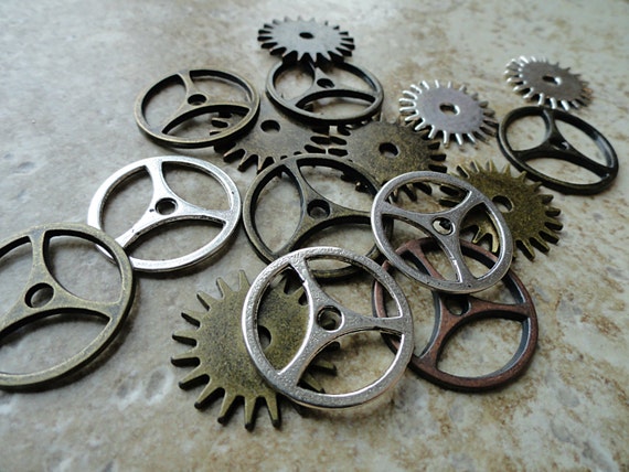 16 Small Metal Gears for Scrapbooking Steampunk Gears Jewelry