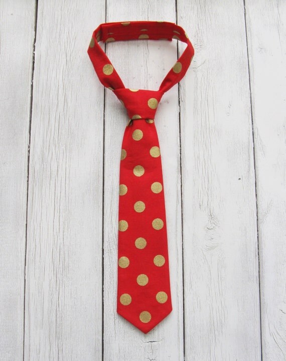 Items similar to Baby Boy Neck Tie - Red and Gold Polka Dot Baby Tie ...