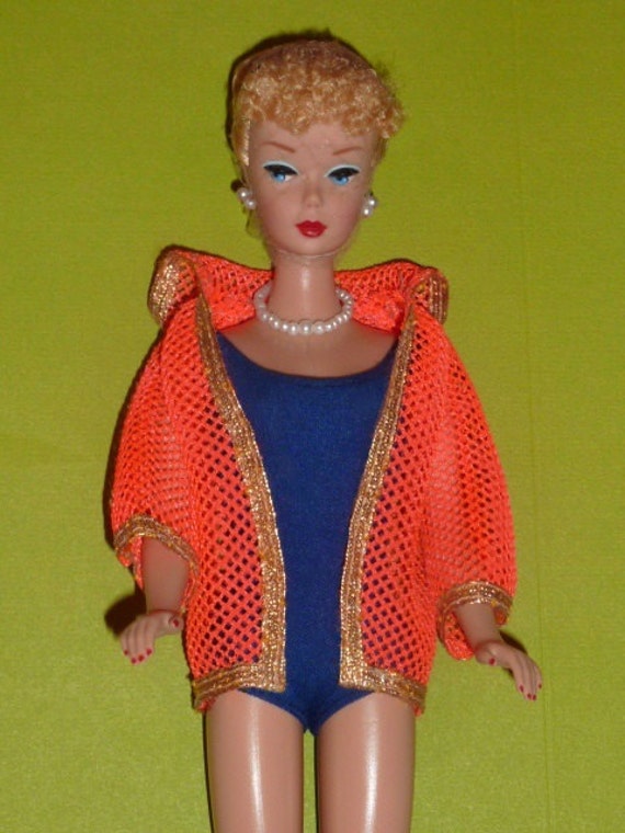 Vintage Barbie MOD Orange Gold Mesh Swimsuit Cover by