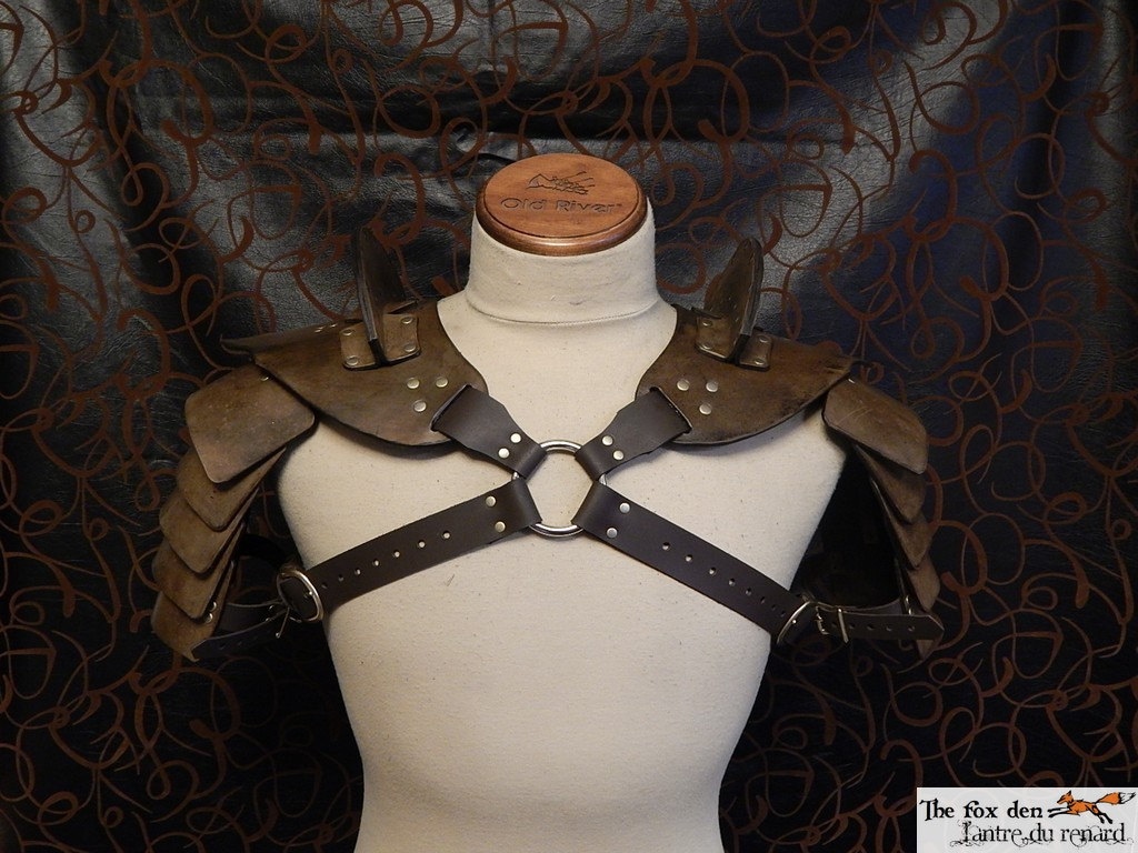 Gladiator hardened leather double shoulder armor spartacus