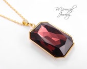 Gold Marsala Necklace Swarovski Crystal Burgundy Necklace Emerald Cut Layering Necklace Large Brown Red Pendant Wine Red Pantone 2015 Color