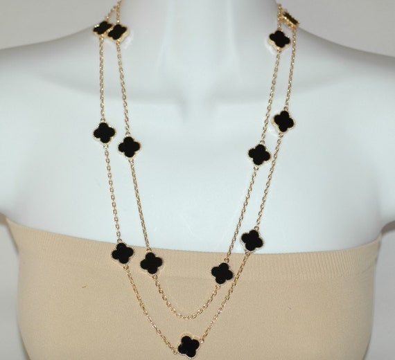 Clover Necklace Black enamel Necklace Four Leaf by stylelovers