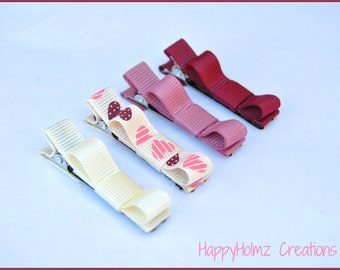 Baby Hair clips, Infant hair clips, Toddler hair clips, Tuxedo hair clips, Ivory Maroon-Mauve Non slip hair clips, Baby hair bows, Baby clip