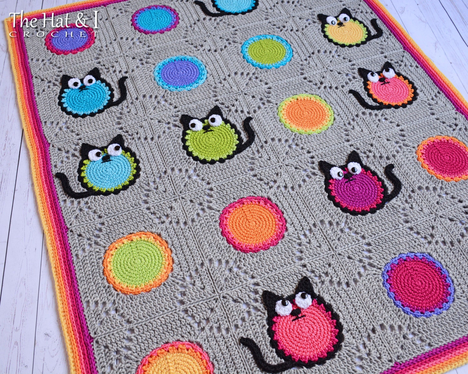 CROCHET PATTERN Cat Lover Blanket a colorful cat afghan