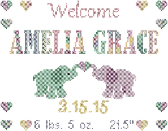 Baby Cross Stitch Pattern/Baby Birth Record Cross Stitch