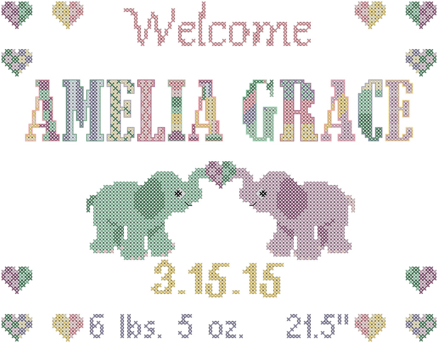 Baby Cross Stitch Pattern/Baby Birth Record Cross Stitch