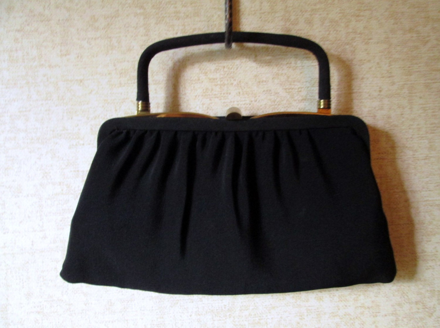 Clutch Bag Black Fabric Handbag top handle frame evening bag