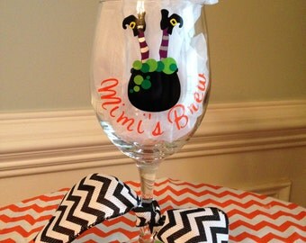 Personalized "Drink up Witches" Halloween Wine Glass