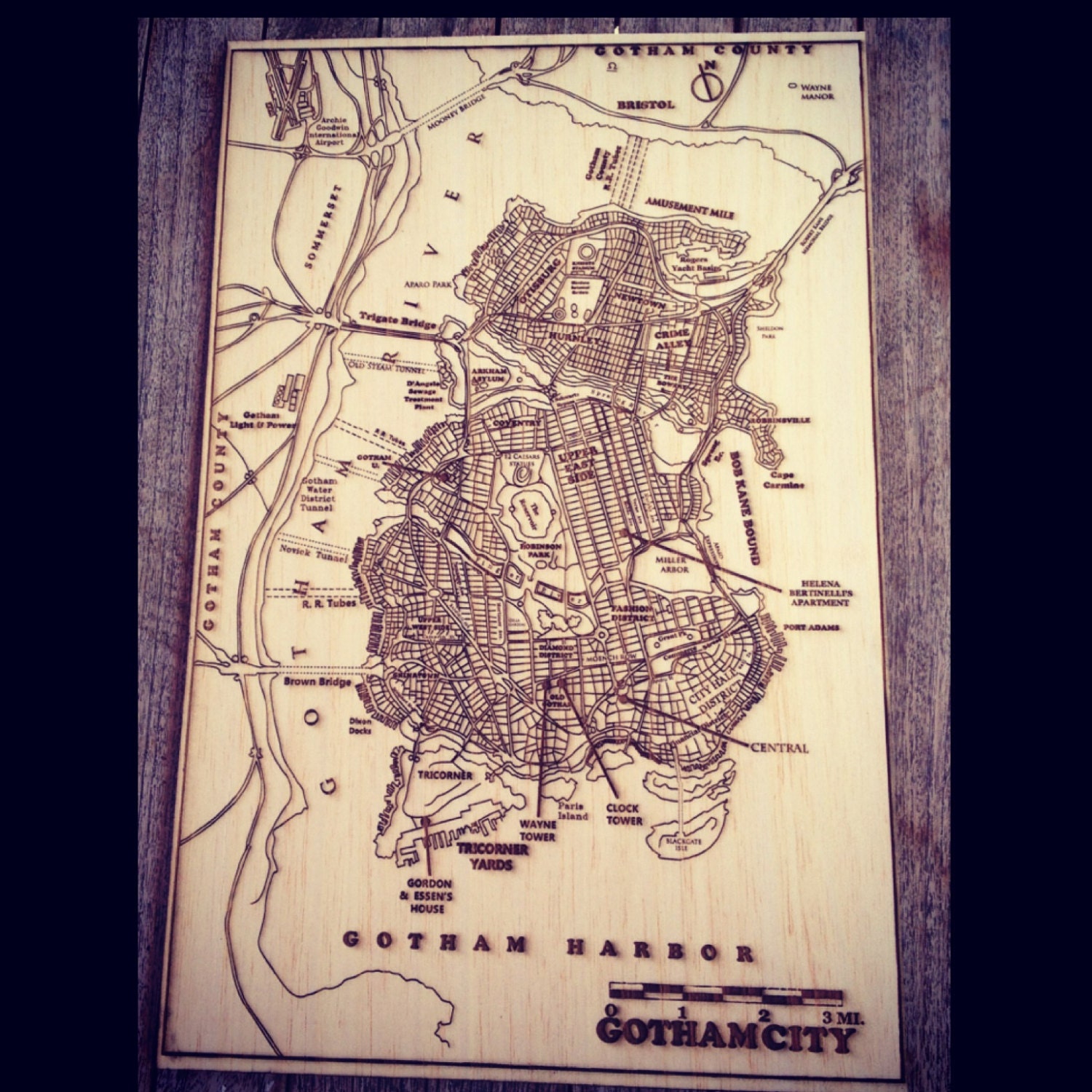 Map Of Gotham City Etched In Wood   Il Fullxfull.664102633 B18s 