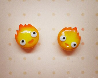 Calcifer Hand-sculpted earrings - Studio Ghibli Howl's Moving Castle Tribute