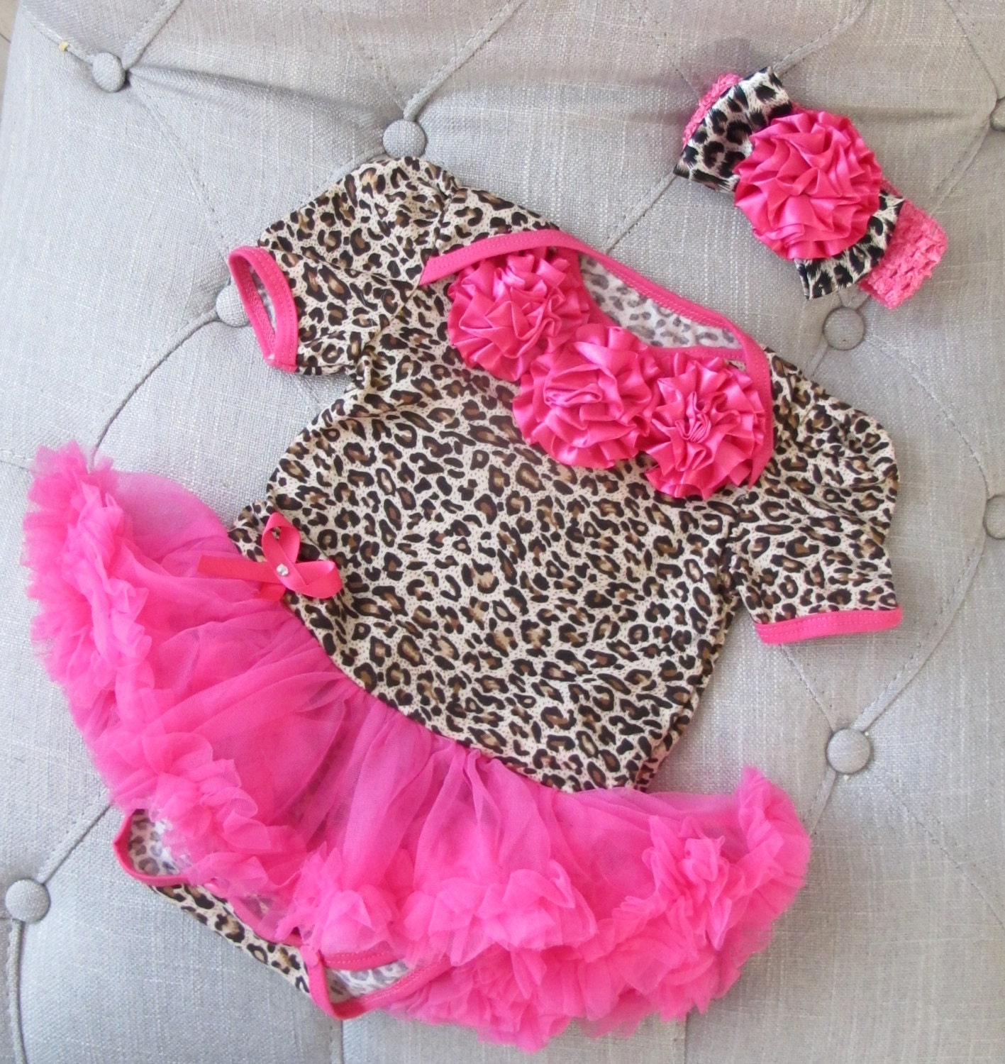 Leopard print baby girl bodysuit hot pink by TheBabyBellaBoutique