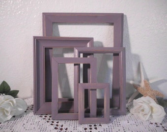 Purple Frame Set Rustic Beach Cottage Shabby Chic Picture Photo Gallery Collection French Country Farmhouse Home Decor Wedding Decoration