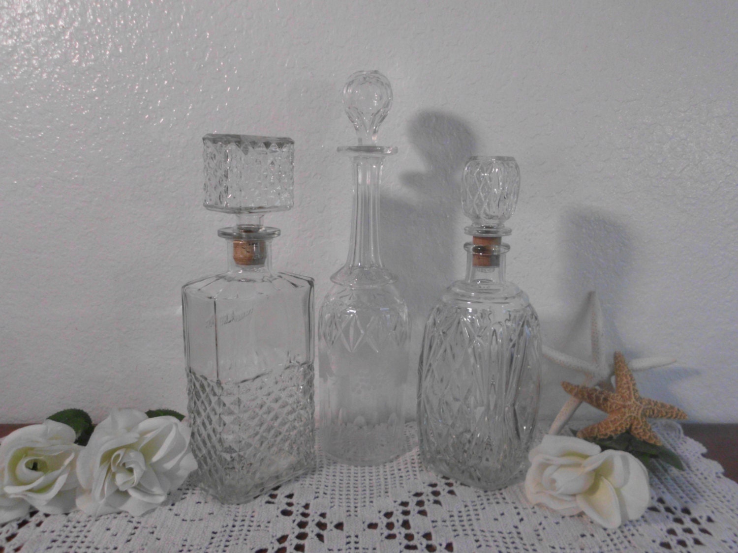 Vintage Decanter Set Clear Glass Liquor Bottle by ElegantSeashore