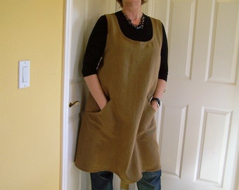 Pinafore Apron, Cross back Linen Apron, Flowing Full Womens Apron, Teacher Cover-Up, Artist Smock, Gardening Apron