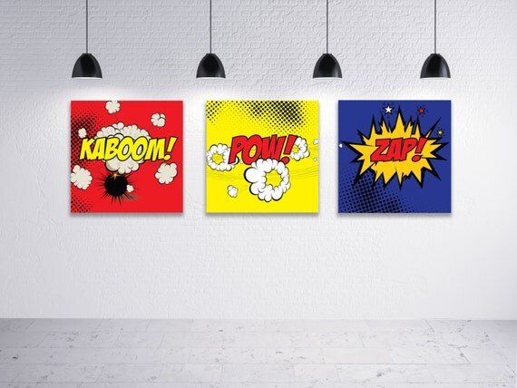 Items similar to Set of Three - 16x16 Canvas Prints - Comic Book Theme ...