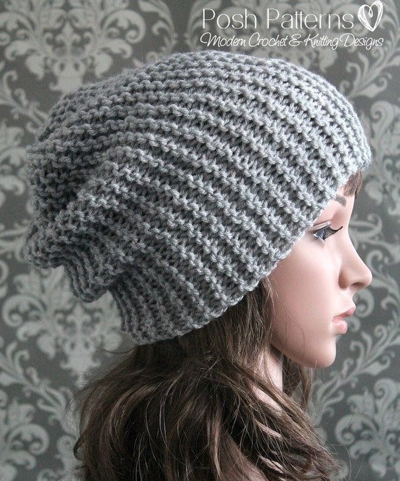 Knitting PATTERN Easy Beginner Knit Slouchy Hat Pattern