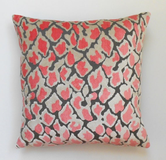 Coral Pink leopard velvet decorative pillow by pillowflightpdx