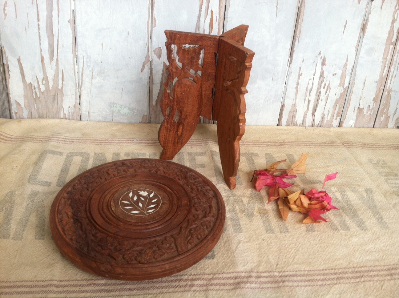 Vintage Carved Sheesham Wood Mini Table Retro Wooden